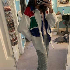 white color block oversized sports jacket